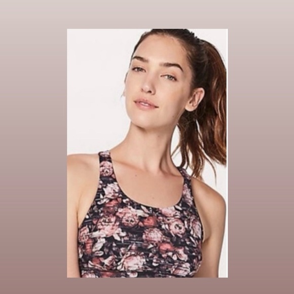 LULULEMON BREAK FREE PEONY FLORAL BLACK MESH YOGA GYM SPORTS BRA SIZE 6 - Picture 1 of 7
